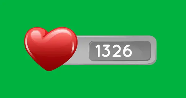 Digital Image Increasing Numbers Heart Icon Green Background — Stock Photo, Image