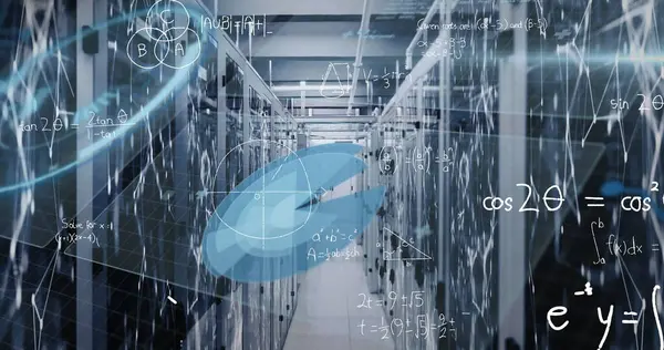 Изображение Математических Уравнений Круглом Сканере Обработка Данных Серверной Концепция Компьютерного — стоковое фото