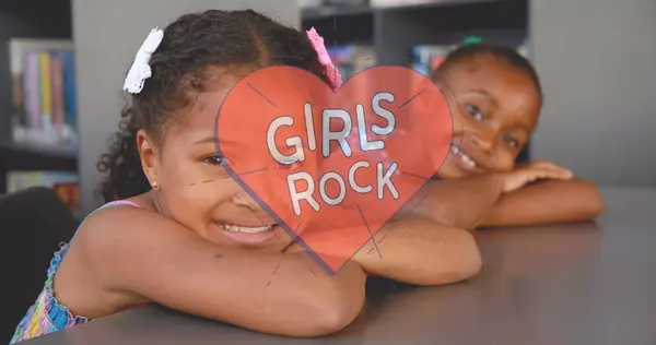 Afbeelding Van Meisjes Rocktekst Schoolmeisjes Vrouwenmacht Feminisme Gendergelijkheidsconcept Digitaal Gegenereerd — Stockfoto