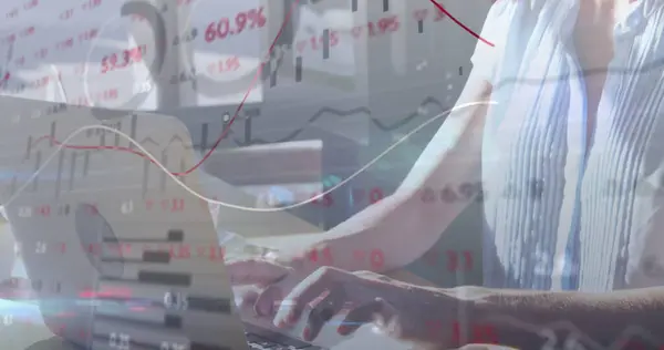 Image Financial Data Processing Statistics Caucasian Woman Using Laptop Business — Stock Photo, Image