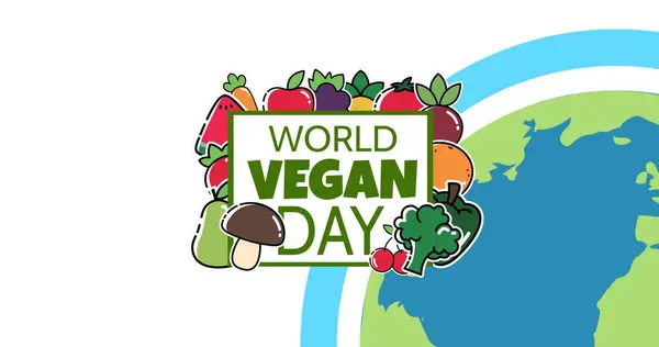 Afbeelding Van Wereld Veganistische Dag Hele Wereld Witte Achtergrond Voedsel — Stockfoto
