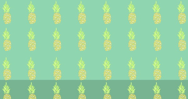 Image of pineapples moving in a row over blue background. Digitally generated, fruit, food, healthy, illustration and abstract concept.