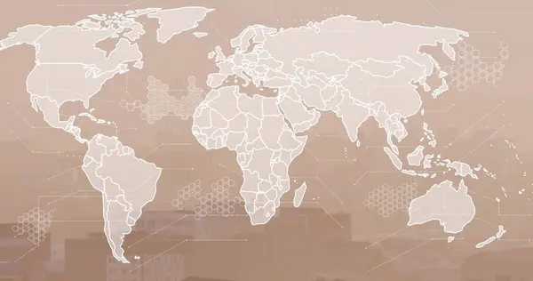 Bild Världskarta Och Finansiell Databehandling Över Stadsbilden Globala Affärs Ekonomi — Stockfoto