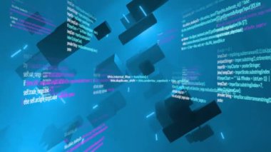 Şekillerin hareket etmesiyle ilgili veri işleme animasyonu. Teknoloji ve dijital arayüz kavramı dijital olarak oluşturuldu.