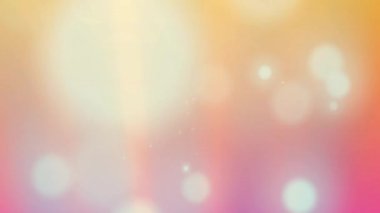 Yumuşak pembe ve turuncu renkli arka planda Bokeh beyaz ışık lekeleri canlandırması. Işık, enerji, hareket, işleme, veri ve iletişim, dijital olarak oluşturulmuş video.