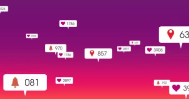 Mor arka planda medya simgelerinin canlandırılması. Sosyal medya ve dijital arayüz konsepti dijital olarak oluşturulmuş video.