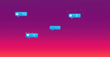 Mor arka planda medya simgelerinin canlandırılması. Sosyal medya ve dijital arayüz konsepti dijital olarak oluşturulmuş video.