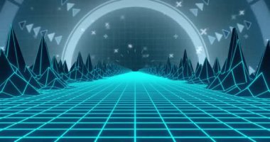 Kapsam taraması sırasında dijital dağların animasyonu. Teknoloji ve dijital arayüz kavramı dijital olarak oluşturuldu.