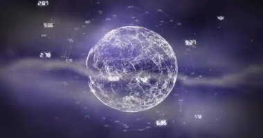 Yıldırım üzerinde veri işleme ve küre animasyonu. Teknoloji ve dijital arayüz kavramı dijital olarak oluşturuldu.