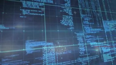 Siyah arkaplan üzerinde dijital veri işleme animasyonu. Dijital olarak oluşturulmuş küresel bağlantılar, hesaplama ve veri işleme kavramı.