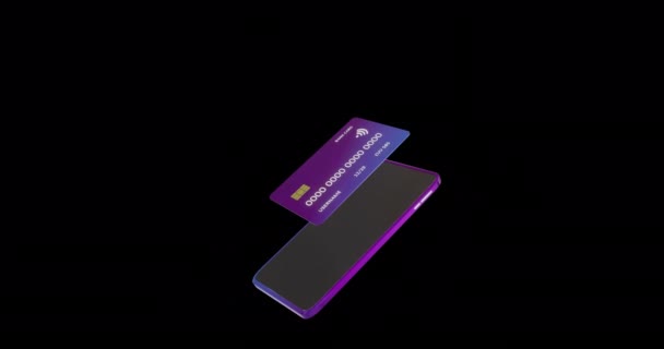 Animacja Smartfona Karty Kredytowej Danymi Czarnym Tle Globalna Koncepcja Bankowości — Wideo stockowe