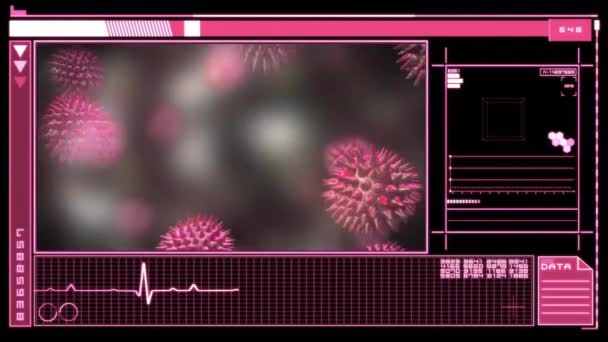 Анимация Вирусных Клеток Обработка Данных Экране Концепция Глобальной Медицины Связи — стоковое видео