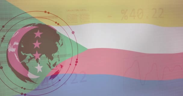 Animazione Della Bandiera Delle Comore Globo Grafici Dati Elaborazione Nazionale — Video Stock