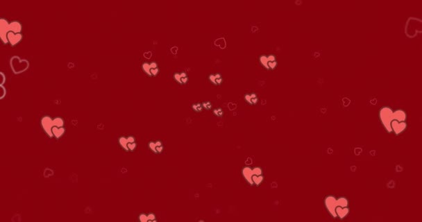 Animación Corazones Rojos Sobre Fondo Rojo Formas Colores Movimiento Concepto — Vídeos de Stock