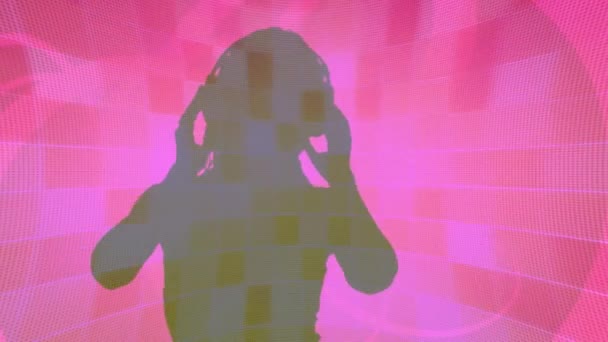 Animation Silhouette Woman Dancing Pink Shapes Party Music Digital Interface — Stock Video
