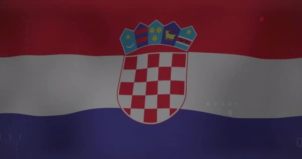 Κινούμενα Σχέδια Επεξεργασίας Οικονομικών Δεδομένων Πάνω Από Σημαία Της Κροατίας — Αρχείο Βίντεο