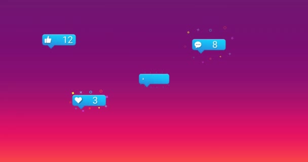 Animation Von Mediensymbolen Auf Violettem Hintergrund Soziale Medien Und Digitales — Stockvideo