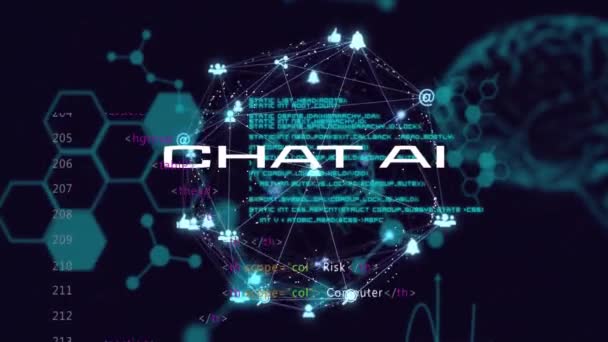 Animatie Van Gegevensverwerking Chat Tekst Media Iconen Hersenen Technologie Wetenschap — Stockvideo
