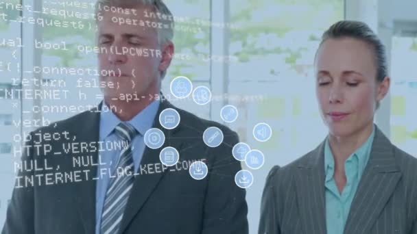 Veri Işleme Animasyonları Çeşitli Adamlarının Ofislerinde Gözleri Kapalı Ikonlar Teknoloji — Stok video