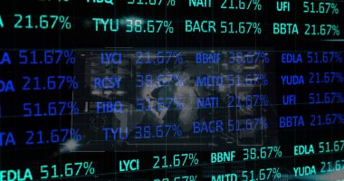 Görüntü yeşil ekrana karşı bir küre gösteriyor, mavi ve soluk mavi sayılar arka planda bir ızgara üzerinde yuvarlanıyor.