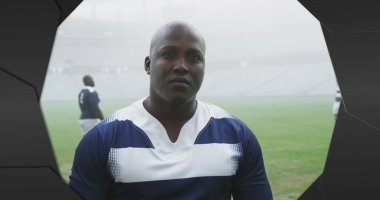 Stadyumdaki erkek rugby oyuncuları üzerinde siyah şekiller. spor ve yarışma konsepti dijital olarak oluşturulmuş görüntü.