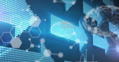 Parlayan oklar, insan beyni ve tıbbi veri işleme görüntüleri. dijital arayüz küresel bağlantı ve dijital olarak oluşturulan iletişim konsepti.