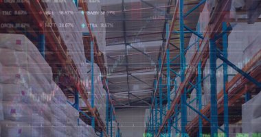 Boş deponun üzerindeki finansal veri işleme resmi. küresel sevkiyat, dağıtım ve bağlantılar konsepti dijital olarak oluşturuldu.