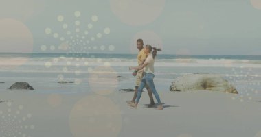 Afrika kökenli Amerikalı bir çiftin el ele tutuşup yürümesi. yürüyüş günü ve dijital olarak oluşturulan görüntü konsepti.