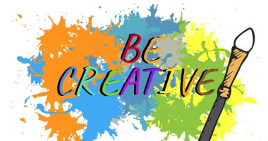 Renkli lekeler yerine yaratıcı metin olma görüntüsü. yaratıcı ay ve dijital olarak oluşturulan kutlama konsepti.