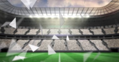 Başarısız şekillerin ve futbol stadyumunda parlayan ışıkların görüntüsü. Dünya kupası konsepti dijital olarak oluşturulmuş görüntü.