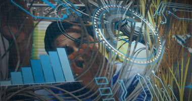 Küre ve bağlantı ağlı metin görüntüsü. Dijital arayüz teknolojisi ve ağ konsepti dijital olarak oluşturuldu.