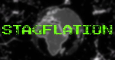 Image of stagflation text in green over globe and communication network. Global business economy, stagnation, inflation and digital communication concept digitally generated image. clipart