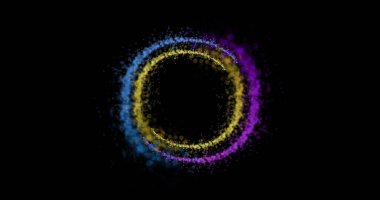 Siyah arkaplanda daireler oluşturan renkli ışık izleri. Soyut arkaplan, ışık ve hareket kavramı dijital olarak oluşturulmuş görüntü.