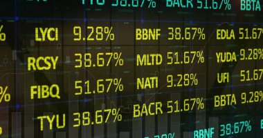 Borsa görüntüsü ve kara fon üzerinden finansal veri işleme. küresel finans, iş ve dijital arayüz kavramı dijital olarak oluşturulmuş görüntü.