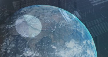 Dünya üzerinde veri işleme görüntüsü. küresel iş ve dijital arayüz kavramı dijital olarak oluşturulmuş görüntü.