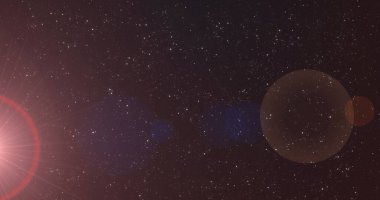 Matematiksel denklemlerin arkaplanda yıldızlarla gece gökyüzünde hareket ederken görüntüsü. Eğitim ve eğitim kavramı dijital olarak oluşturulmuş imaj.