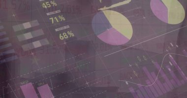 Finansal bilgi üzerinden veri işleme grafikleri ve grafikleri. Küresel iletişim, iş, veri ve dijital arayüz kavramı dijital olarak oluşturulmuş görüntü.