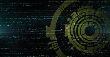 Siyah arkaplan üzerinden veri işleme ve tarama görüntüsü. dijital arayüz ve veri işleme kavramı dijital olarak oluşturuldu.