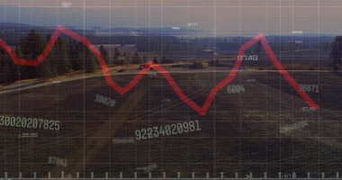 Saha üzerinde finansal veri işleme resmi. Küresel finansman, enerji ve çevre konsepti dijital olarak oluşturulmuş görüntü.