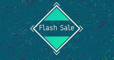 Image of flash sale over square and green background with green and purple dots. Shopping, sales and promotions concept digitally generated image. clipart