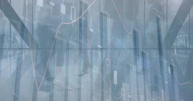 Ofiste yürüyen insanların istatistiksel verilerinin birleşik görüntüsü. iş ve teknoloji kavramı