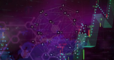 Dünya üzerindeki simgelerle ve ekranlarla bağlantı ağının görüntüsü. Küresel bağlantılar ağlar ve dijital arayüz konsepti dijital olarak oluşturuldu.