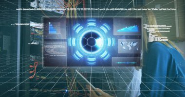 Küre ve bağlantı ağlı metin görüntüsü. Dijital arayüz teknolojisi ve ağ konsepti dijital olarak oluşturuldu.