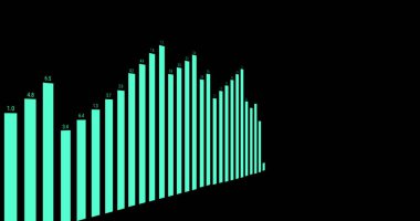Siyah arkaplandaki mavi grafik işleme verilerinin resmi. Küresel iletişim, iş, finans ve veri arayüzü kavramı dijital olarak oluşturulmuş görüntü.