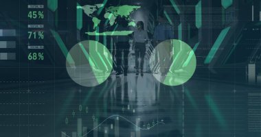 Ofiste çalışan iş adamlarının mali veri işleme görüntüsü. küresel iş, bağlantılar, dijital arayüz ve teknoloji konsepti dijital olarak oluşturulmuş görüntü.