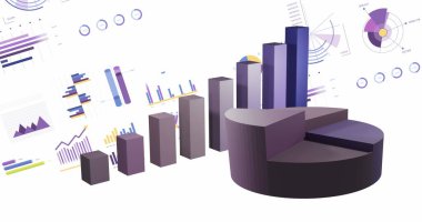 Beyaz arkaplan üzerinde istatistik ve finansal veri işleme resmi. Küresel iş, finans, hesaplama, veri işleme, dijital arayüz ve bağlantılar konsepti dijital olarak oluşturuldu.