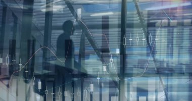 Image of financial data processing over businessman. global business, connections and data processing concept digitally generated image.