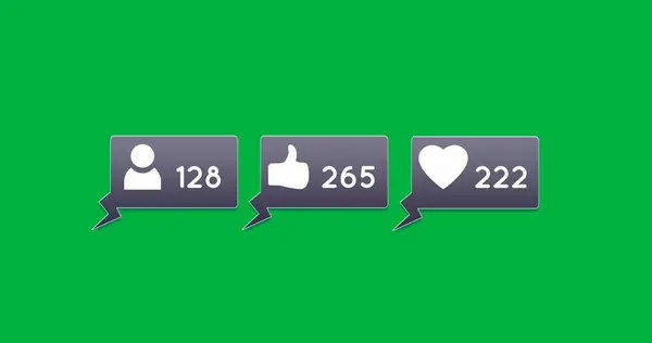 Image Follow Heart Button Increasing Numbers Green Background — Stock Photo, Image