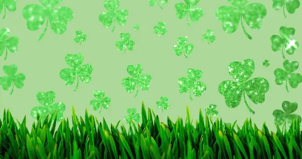 Image Clovers Grass Green Background Patricks Day Celebration Concept Digitally — Stock Photo, Image