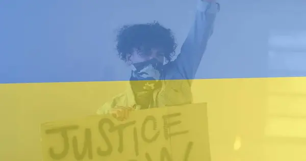 Image Flag Ukraine African American Male Protester Ukraine Crisis International — Stock Photo, Image
